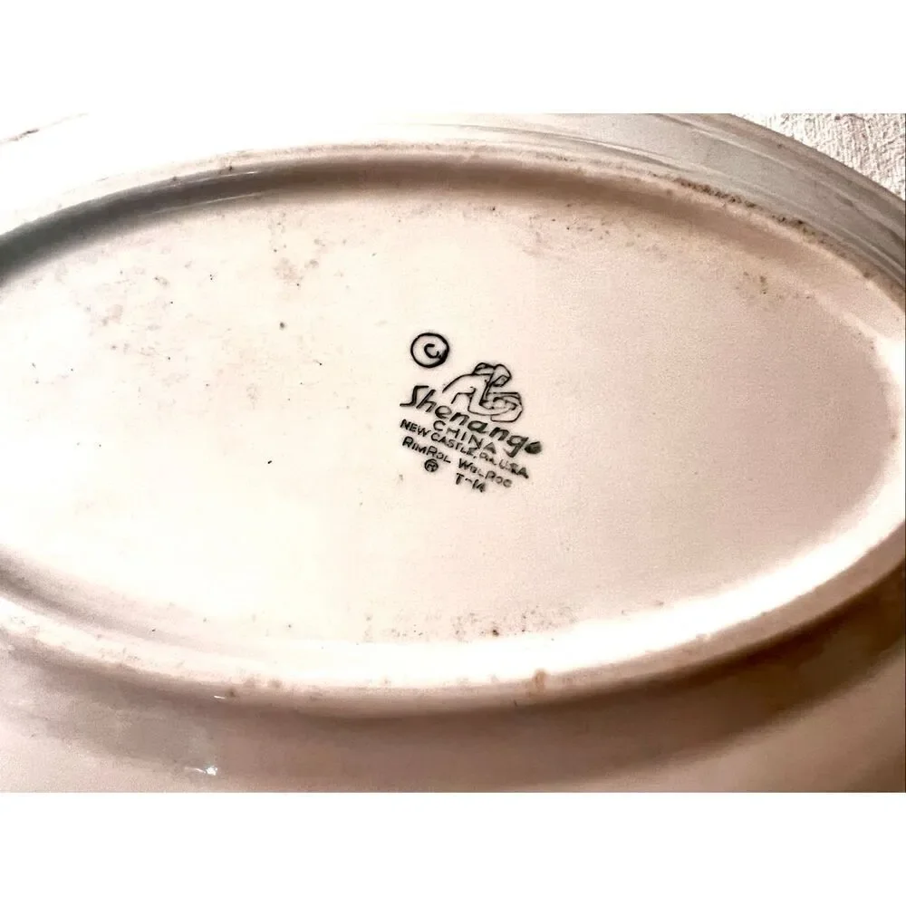 SET OF 2 VINTAGE MCM PETER TERRIS SHENANGO CHINA SWEET GRASS SERVING PLATTER